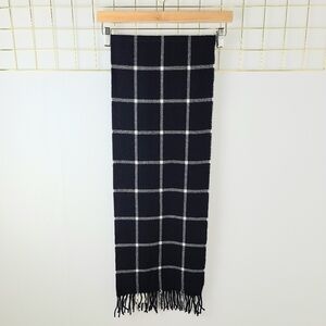 NWT Italian Woollen Treasures Navy Gray Plaid Wool Unisex Scarf